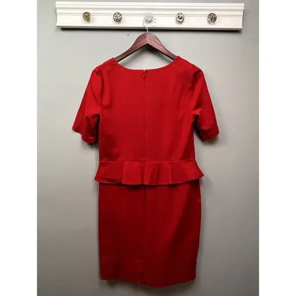 Talbots Dress Womens 6 Red peplum Short Sleeve Knit V-Neck‎ Stretch Classic - Picture 2 of 7